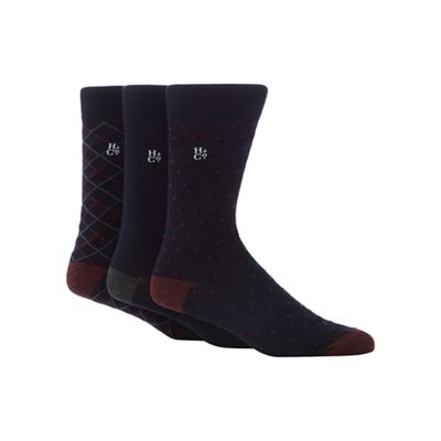 Pack of three navy bamboo rich patterned socks